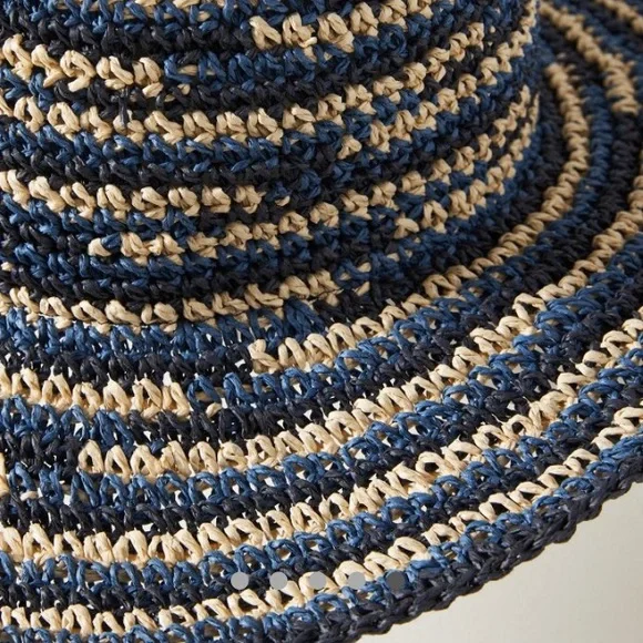 Anthropologie Bucket Hat by San Diego Hat Company in Blue Spacedye Straw. New! - Picture 5 of 10